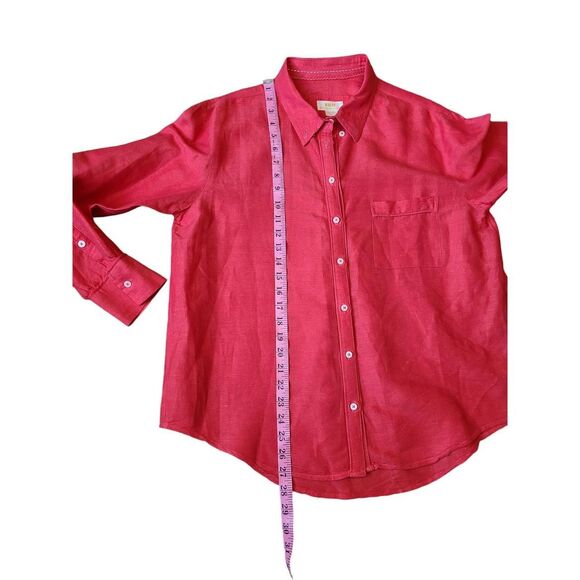 Anthropologie Maeve Red linen cotton button-down shirt. READ - Picture 5 of 7